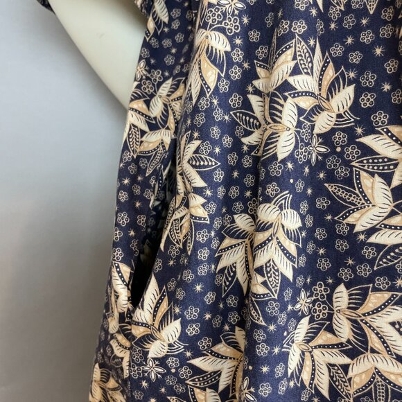 Handmade Muumuu Dress Leafy Floral Print Button-Up Ruffle Hem Purple Cream Women - Picture 8 of 11